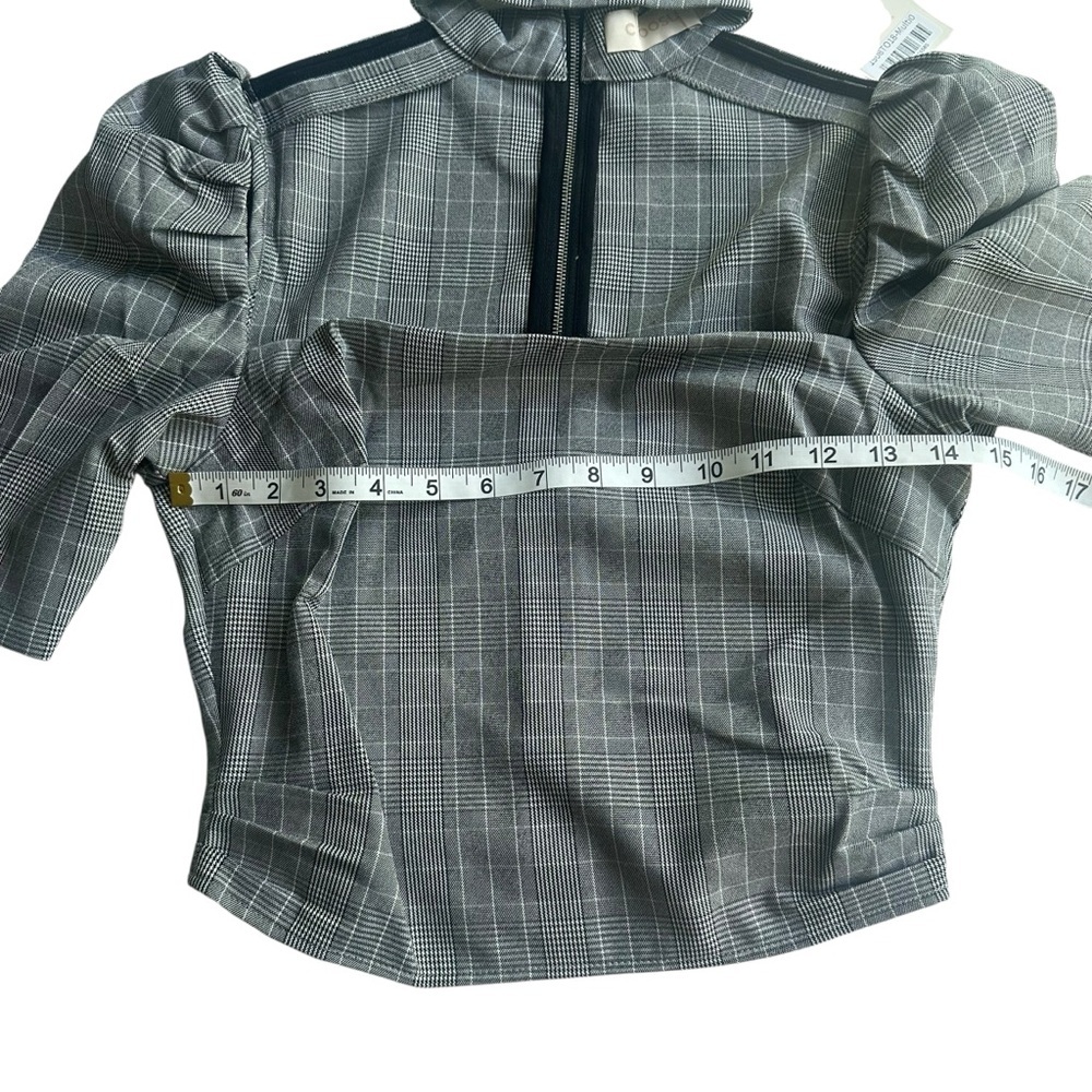 Choosy Gray Plaid Puff Sleeve Crop Top w/ Choker Detail Size 0 NWT - Picture 4 of 7